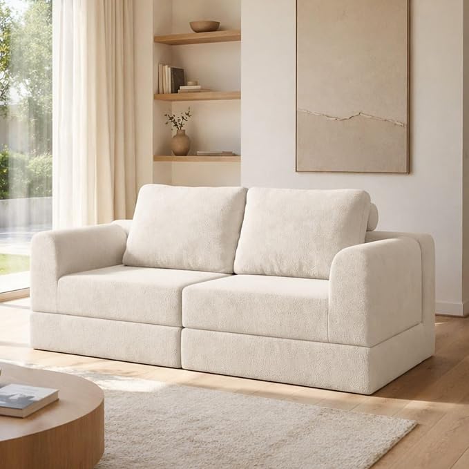 VASAGLE Canapé-lit Convertible 2 Places - Fauteuil Multifonctionnel, Flanelle Beige