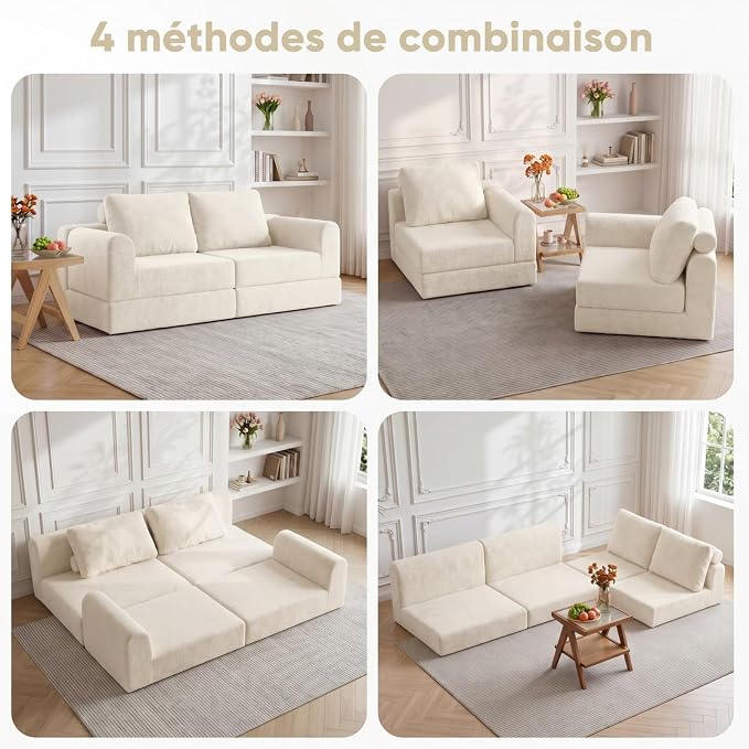 VASAGLE Canapé-lit Convertible 2 Places - Fauteuil Multifonctionnel, Flanelle Beige