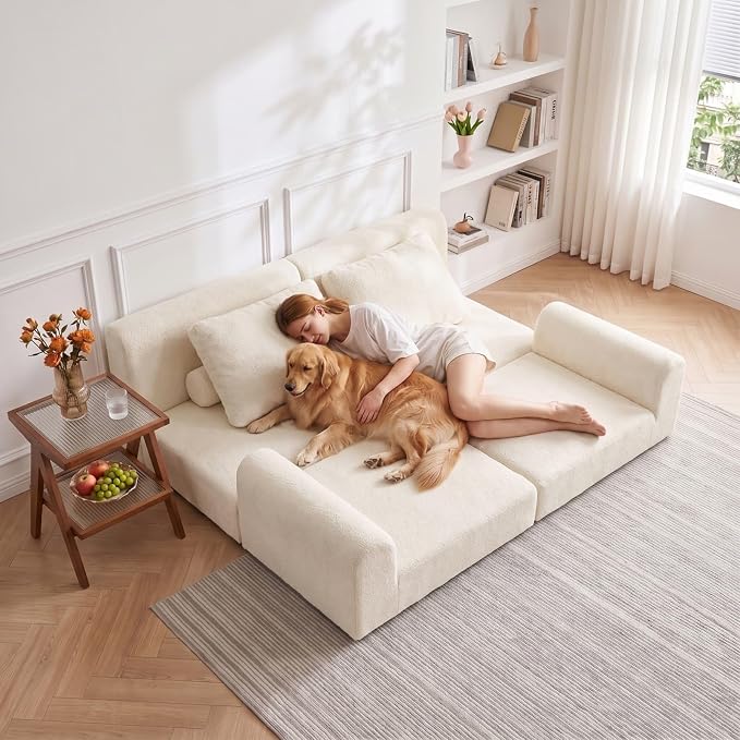 VASAGLE Canapé-lit Convertible 2 Places - Fauteuil Multifonctionnel, Flanelle Beige