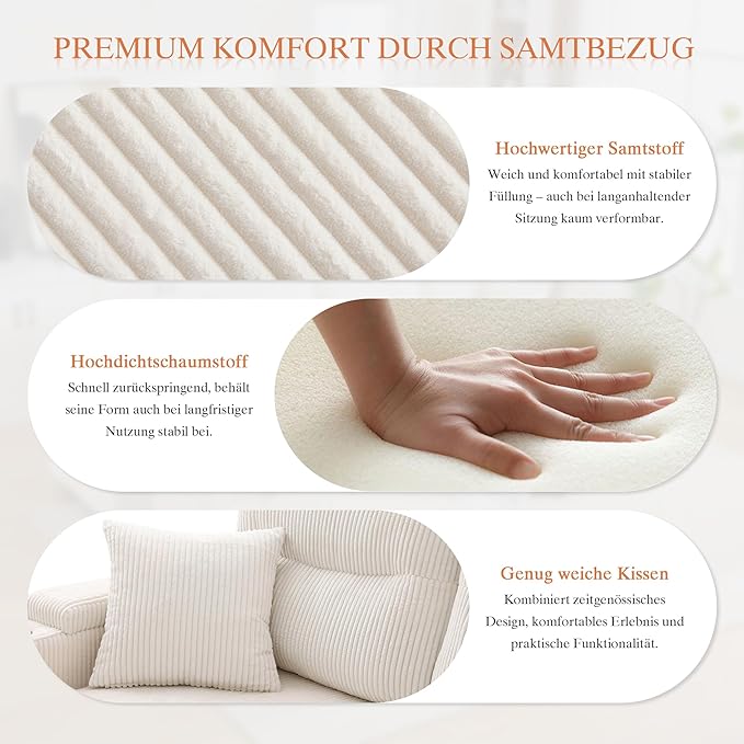 VASAGLE Canapé Convertible en U 2-4 Places - Lit Gigogne, Rangement, Ports USB, Velours Côtelé Beige