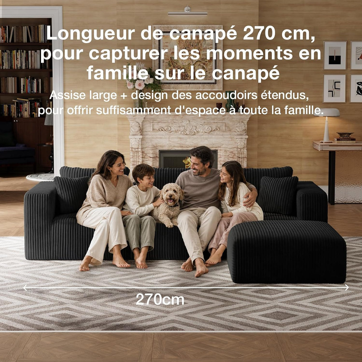 VASAGLE Canapé d'Angle Modulable 4 Places - Ressorts Smart Coil, Velours Noir Profond