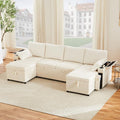 VASAGLE Canapé d'Angle Convertible en U 4 Places - Rangement, Chenille & Velours Beige