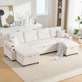VASAGLE Canapé Convertible en U 2-4 Places - Lit Gigogne, Rangement, Ports USB, Velours Côtelé Beige